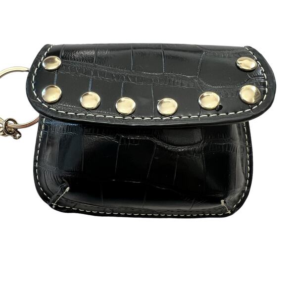 Kathy Van Zeeland Womens Coin Case Wristlet Purse Croc Studded  Black Vinyl Gold - Picture 1 of 16